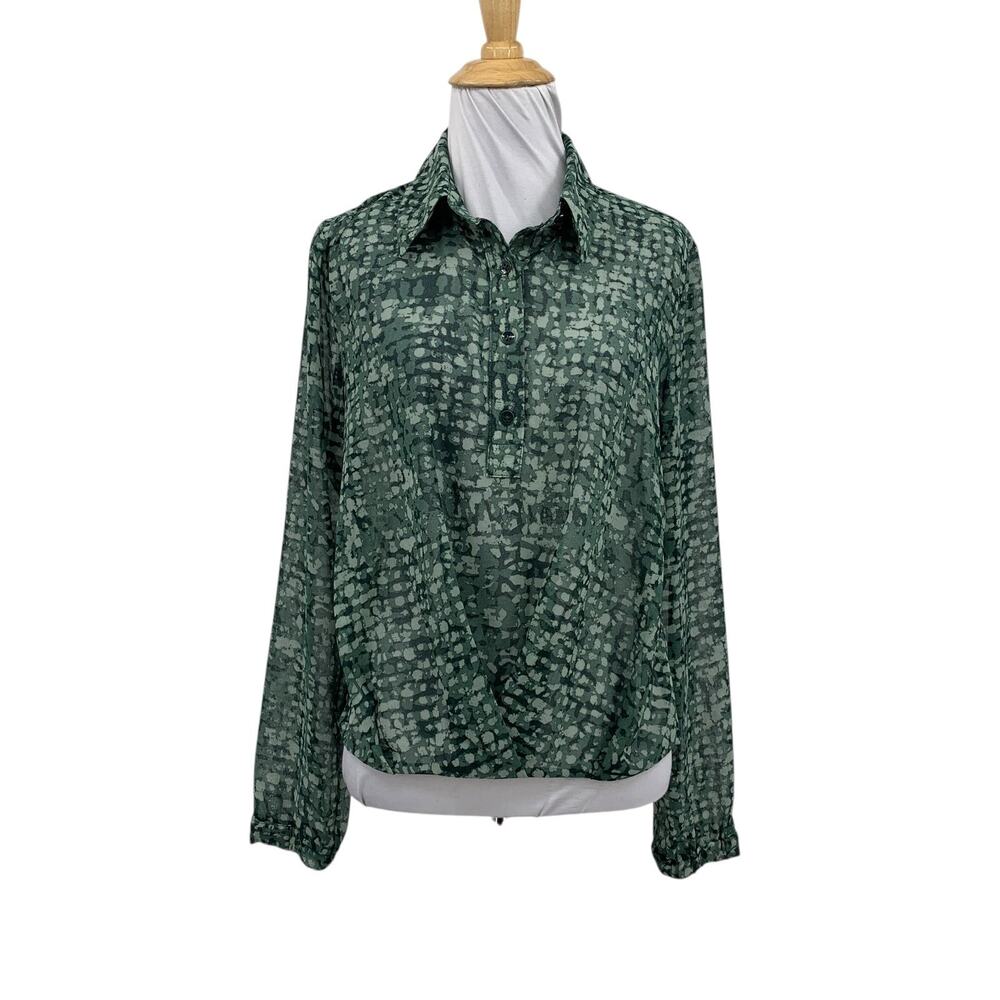 Cabi Blouse Womens XS Extra Small Caliber Semi Sheer Long Sleeve Collared Top